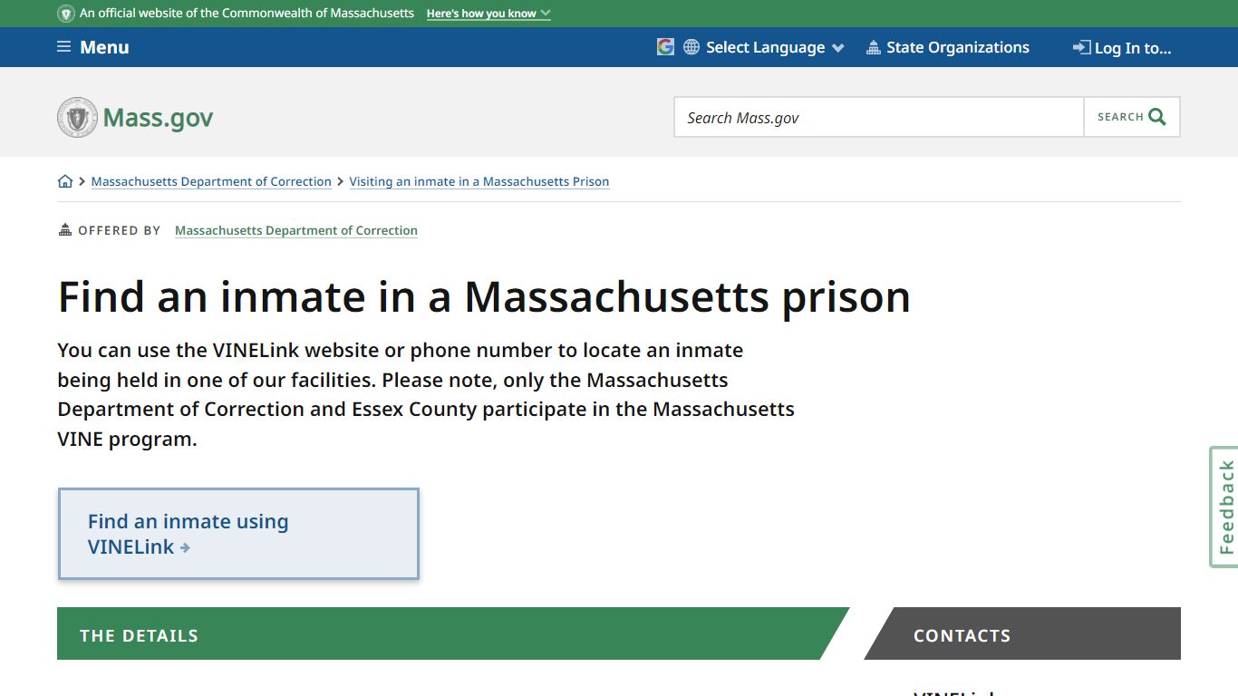 Find an inmate in a Massachusetts prison | Mass.gov