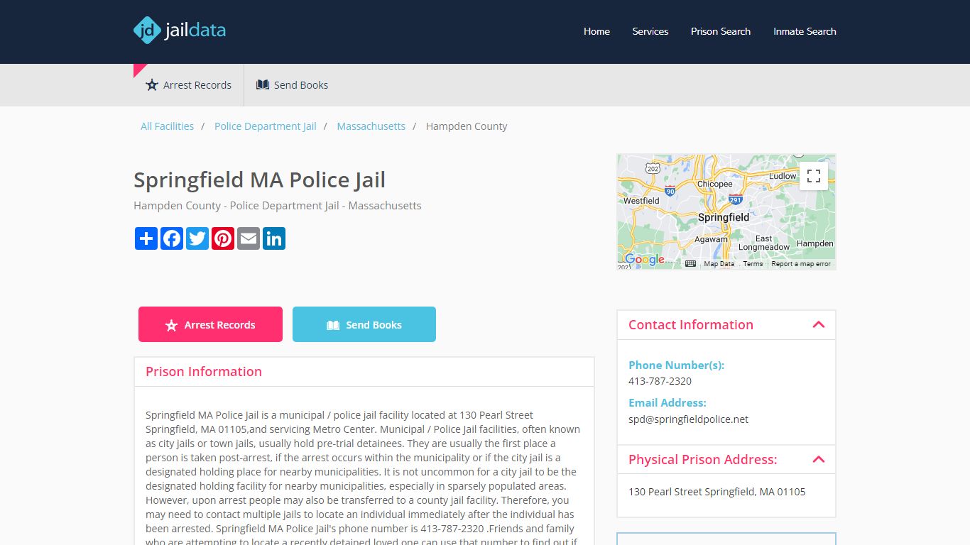 Springfield MA Police Jail Inmate Search and Prisoner Info - Metro ...