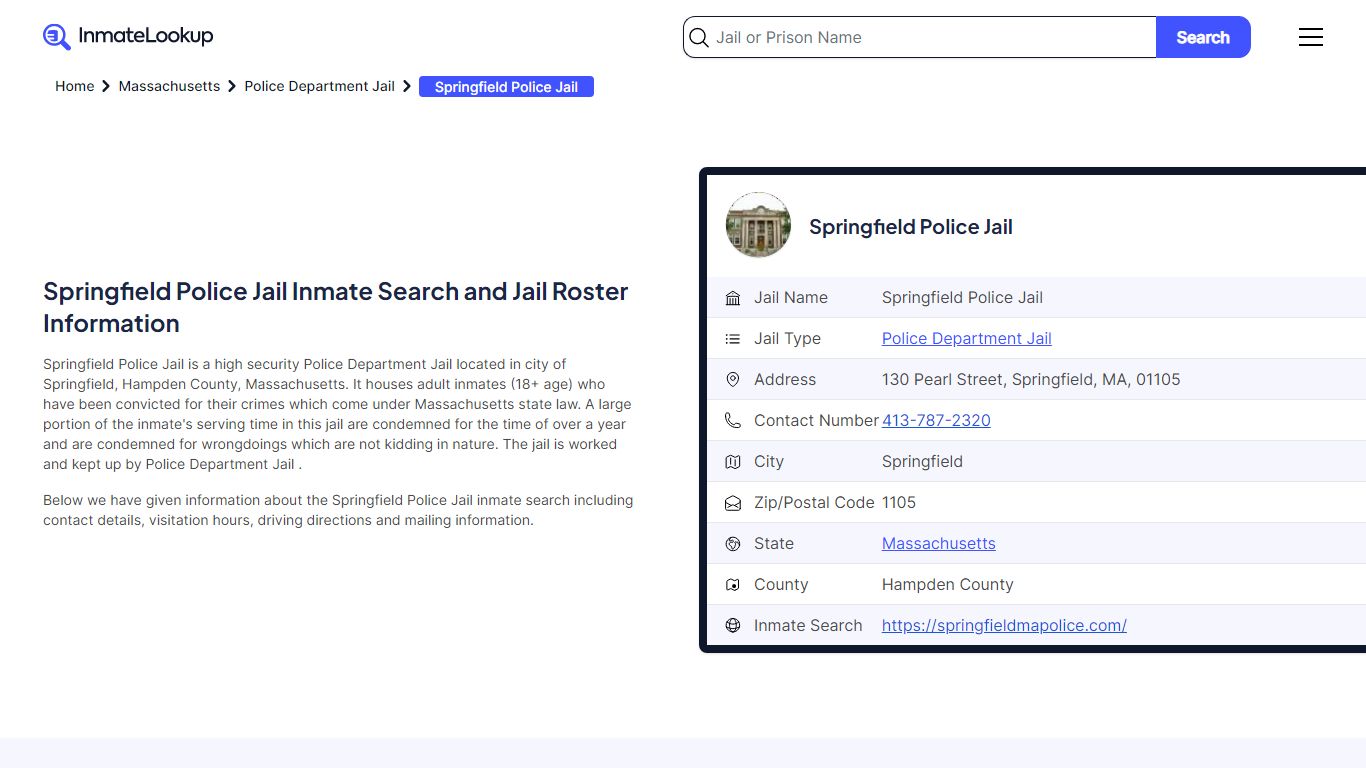 Springfield Police Jail (MA) Inmate Search Massachusetts - Inmate Lookup